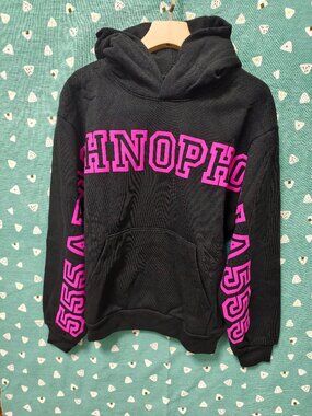 Sp5der Black Fleece Hoodie Bright Pink Print